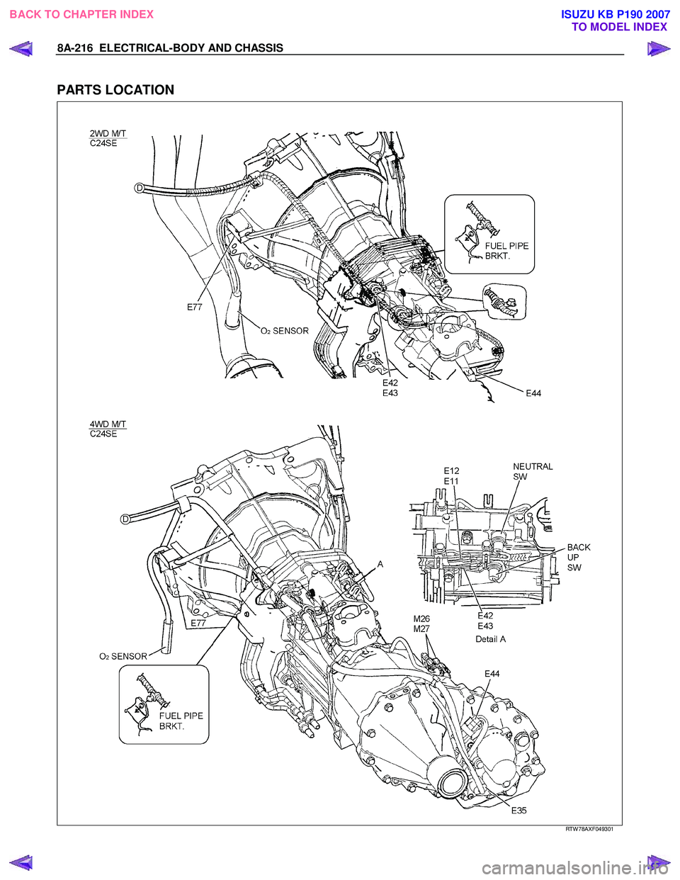 ISUZU KB P190 2007 Workshop Repair Manual 8A-216 ELECTRICAL-BODY AND CHASSIS
PARTS LOCATION
RTW 78AXF049301
BACK TO CHAPTER INDEX
TO MODEL INDEXISUZU KB P190 2007 ISUZU KB P190 2007 Workshop Repair Manual 8A-216 ELECTRICAL-BODY AND CHASSIS
PARTS LOCATION
RTW 78AXF049301
BACK TO CHAPTER INDEX
TO MODEL INDEXISUZU KB P190 2007