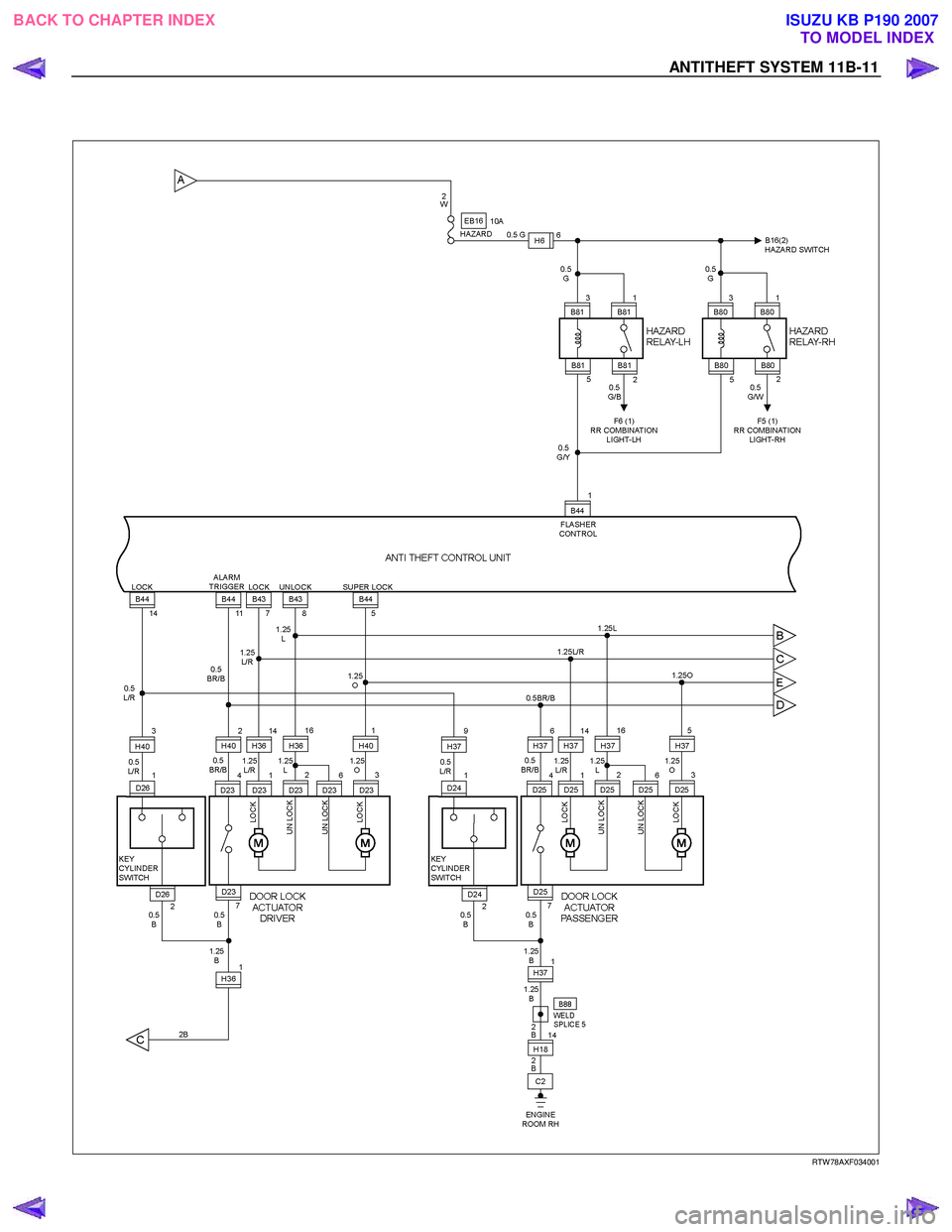 ISUZU KB P190 2007 Workshop Repair Manual ANTITHEFT SYSTEM 11B-11
RTW 78AXF034001
BACK TO CHAPTER INDEX TO MODEL INDEX
ISUZU KB P190 2007 ISUZU KB P190 2007 Workshop Repair Manual ANTITHEFT SYSTEM 11B-11
RTW 78AXF034001
BACK TO CHAPTER INDEX TO MODEL INDEX
ISUZU KB P190 2007