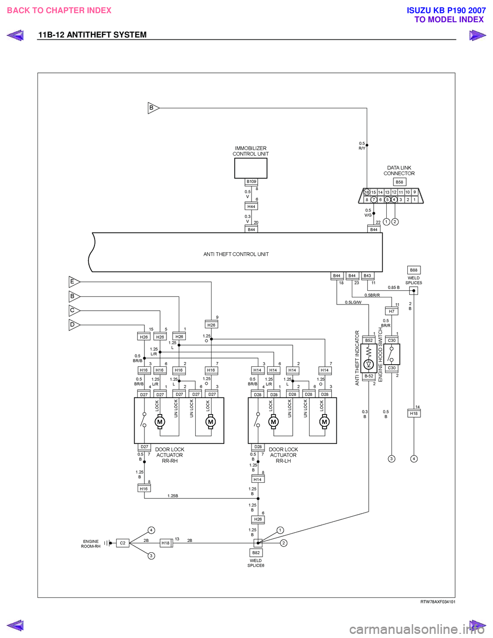 ISUZU KB P190 2007 Workshop Repair Manual 11B-12 ANTITHEFT SYSTEM
RTW 78AXF034101
BACK TO CHAPTER INDEX TO MODEL INDEX
ISUZU KB P190 2007 ISUZU KB P190 2007 Workshop Repair Manual 11B-12 ANTITHEFT SYSTEM
RTW 78AXF034101
BACK TO CHAPTER INDEX TO MODEL INDEX
ISUZU KB P190 2007