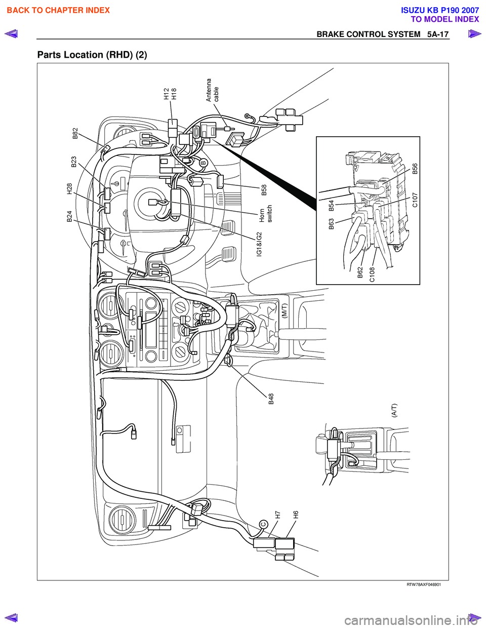 ISUZU KB P190 2007  Workshop Repair Manual BRAKE CONTROL SYSTEM   5A-17 
Parts Location (RHD) (2) 
  
 
 
RTW 78AXF046901 
  
 
 
BACK TO CHAPTER INDEX
TO MODEL INDEX
ISUZU KB P190 2007 