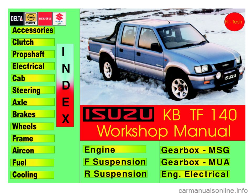 ISUZU DB SERIES 1993  Workshop Manual KBTF140
WorkshopManualEngine
FSuspension
RSuspensionGearbox-MSG
Gearbox-MUA
Eng.ElectricalI
N
D
E
X 