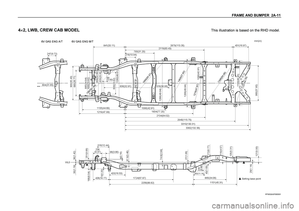 ISUZU TF SERIES 2004  Workshop Manual FRAME AND BUMPER  2A-11 
 
4
 2, LWB, CREW CAB MODEL
  This illustration is based on the RHD model.
 
 
 
 RTW32AXF000301  