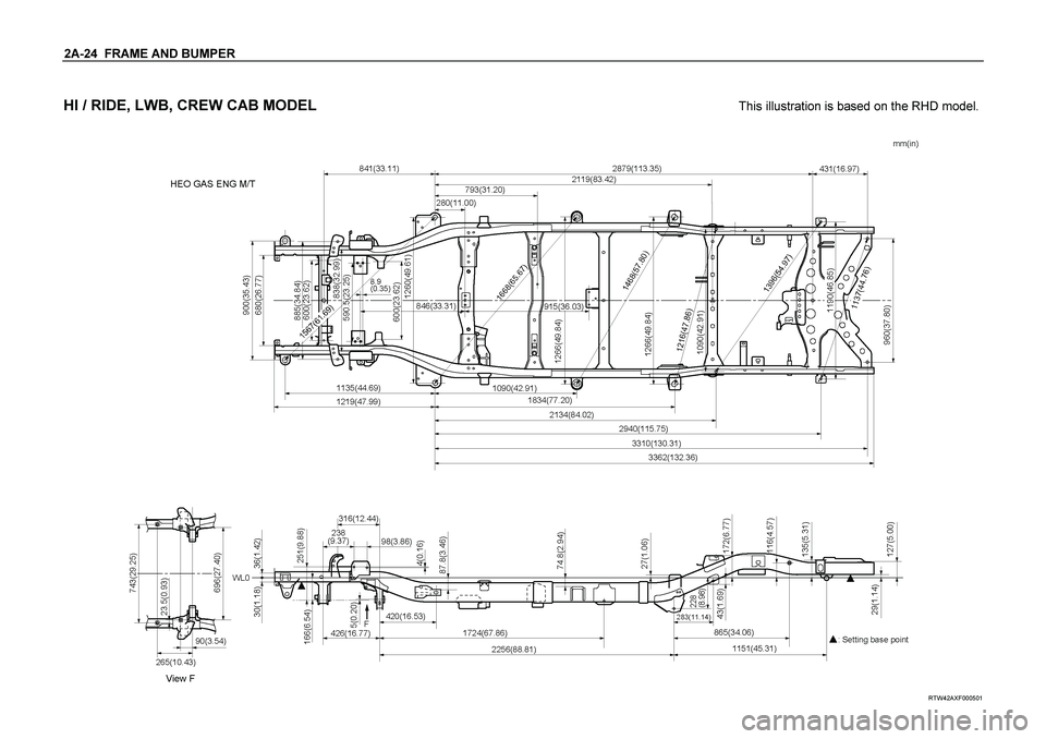 ISUZU TF SERIES 2004  Workshop Manual 2A-24  FRAME AND BUMPER  
HI / RIDE, LWB, CREW CAB MODEL
  This illustration is based on the RHD model.
 
 
 RTW42AXF000501  