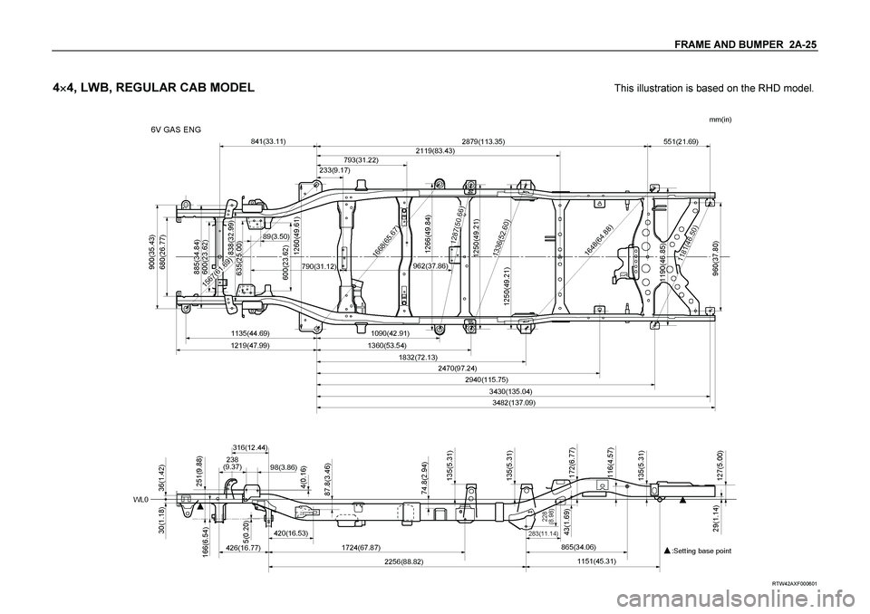 ISUZU TF SERIES 2004  Workshop Manual FRAME AND BUMPER  2A-25 
 
4
 4, LWB, REGULAR CAB MODEL 
 This illustration is based on the RHD model.
 
 
 
RTW42AXF000601  