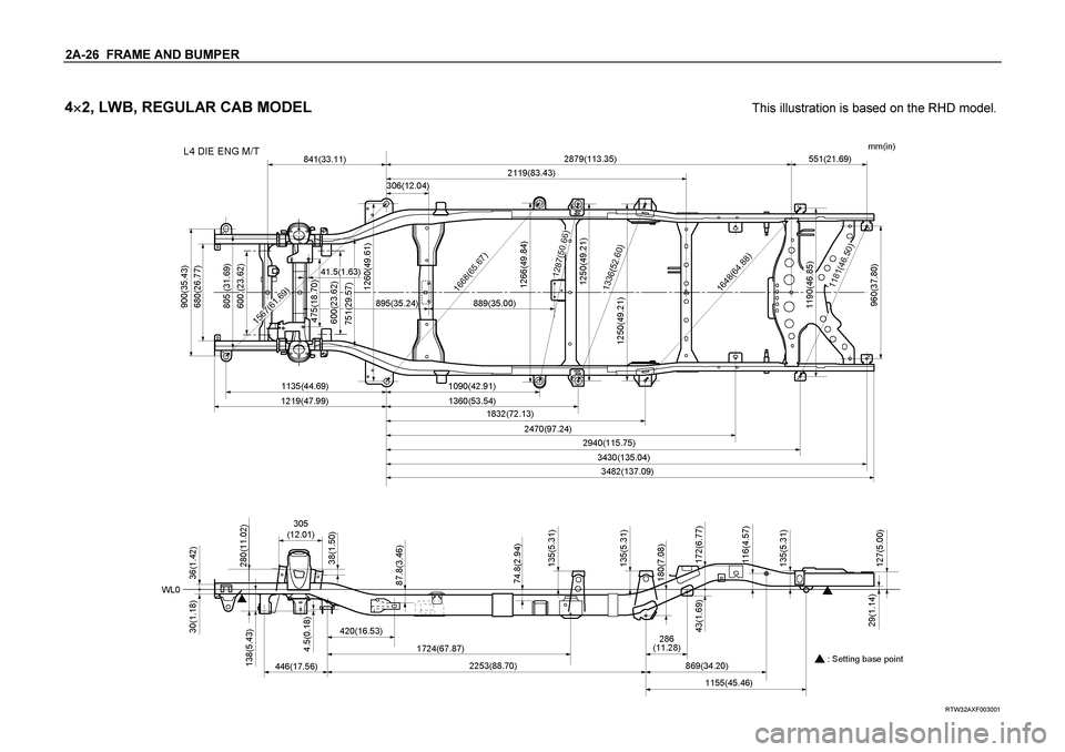 ISUZU TF SERIES 2004  Workshop Manual 2A-26  FRAME AND BUMPER  
4
 2, LWB, REGULAR CAB MODEL
  This illustration is based on the RHD model.
 
 
 
RTW32AXF003001  