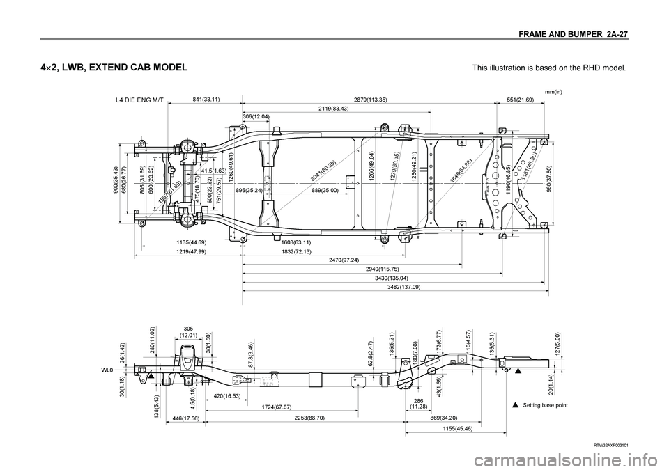 ISUZU TF SERIES 2004  Workshop Manual FRAME AND BUMPER  2A-27 
 
4
 2, LWB, EXTEND CAB MODEL
  This illustration is based on the RHD model.
 
 
 
RTW32AXF003101  