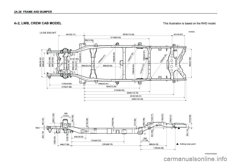 ISUZU TF SERIES 2004  Workshop Manual 2A-28  FRAME AND BUMPER  
4
 2, LWB, CREW CAB MODEL
  This illustration is based on the RHD model.
 
 
 
RTW32AXF003201  