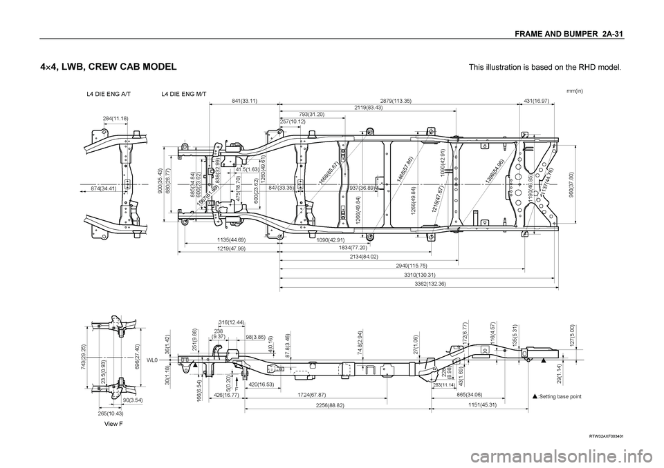 ISUZU TF SERIES 2004  Workshop Manual FRAME AND BUMPER  2A-31 
 
4
 4, LWB, CREW CAB MODEL
  This illustration is based on the RHD model.
 
 
 RTW32AXF003401  