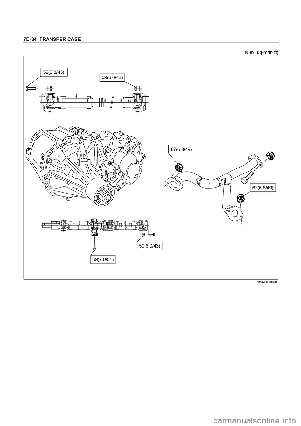 ISUZU TF SERIES 2004  Workshop Manual 7D-34  TRANSFER CASE
 
N
m (kg
m/lb ft) 
  
 
 RTW47DLF000401 
  