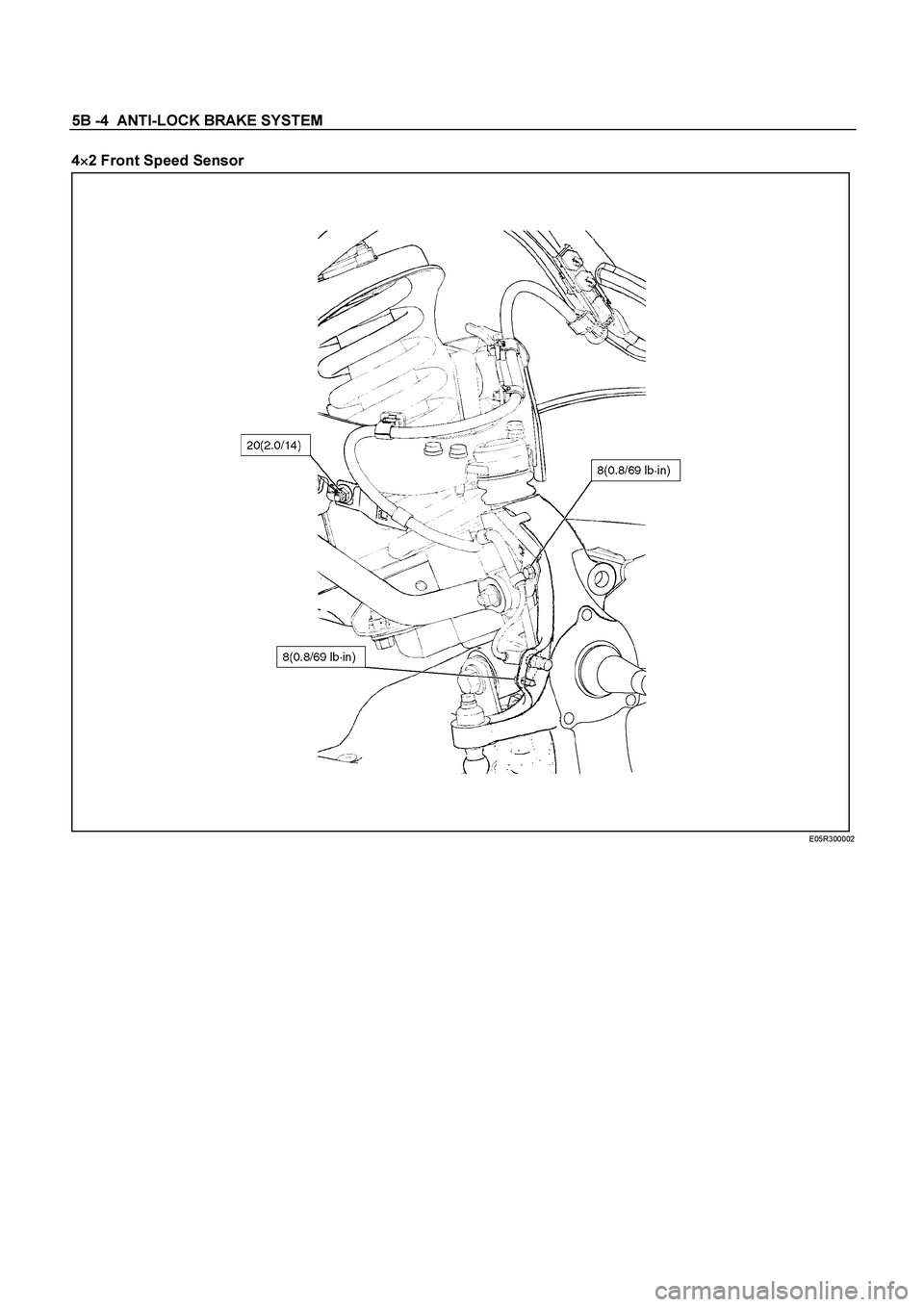 ISUZU TF SERIES 2004  Workshop Manual 5B -4  ANTI-LOCK BRAKE SYSTEM  
 
4
 2 Front Speed Sensor
 
E05R300002
  