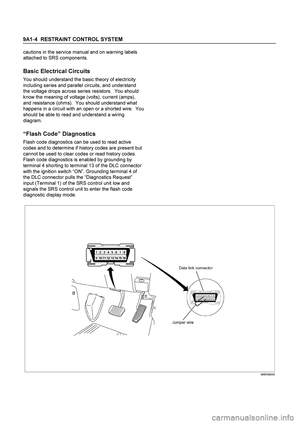 ISUZU TF SERIES 2004  Workshop Manual 9A1-4  RESTRAINT CONTROL SYSTEM
 
cautions in the service manual and on warning labels 
attached to SRS components. 
 
Basic Electrical Circuits 
You should understand the basic theory of electricity 