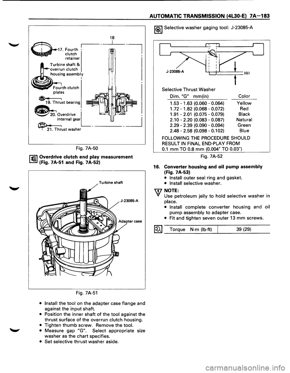 ISUZU TROOPER 1995  Workshop Manual ~~11. Fourth • 
~ clutch 
___,,.,.,.,. 
retainer 
Turbine  shaft 
& overrun clutch 
housing assembly 
Fourth clutch 
plates 
®• I 19. Thrust bearing 
18 
~Overdrive L , 
~ernal gear  _ ------_j 
