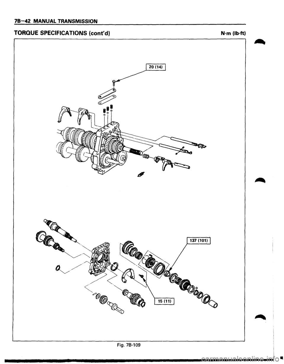 ISUZU TROOPER 1995 Workshop Manual 78-42 MANUAL TRANSMISSION
TORQUE SPECIFICATIONS (contd) N·m (lb·ft)
20(1~
Fig. 78~109
• ISUZU TROOPER 1995 Workshop Manual 78-42 MANUAL TRANSMISSION
TORQUE SPECIFICATIONS (contd) N·m (lb·ft)
20(1~
Fig. 78~109
•