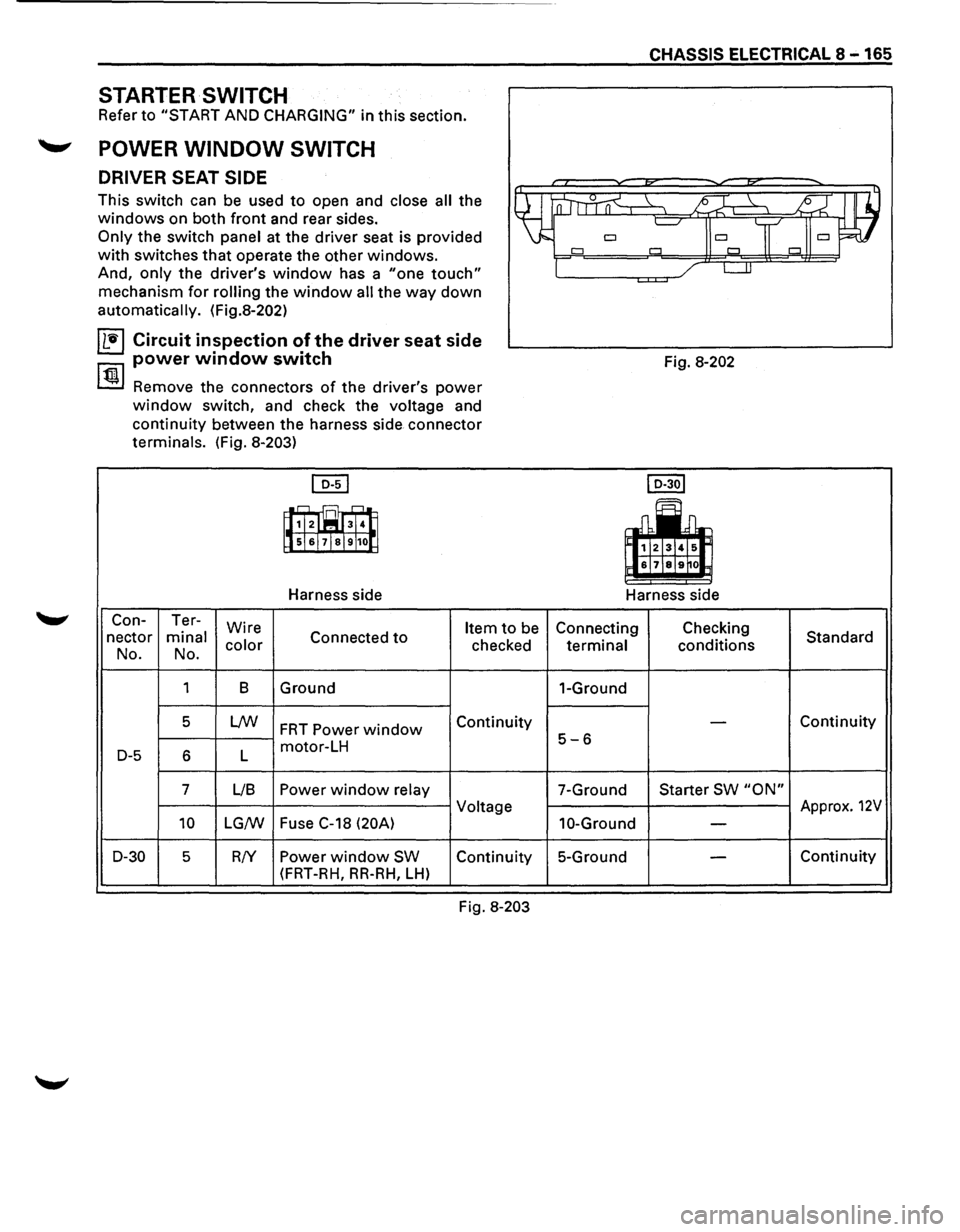 ISUZU TROOPER 1995 Owners Guide STARTER SWITCH
Refer to "START AND CHARGING" in this section .
........,. POWER WINDOW SWITCH
DRIVER SEAT SIDE
This switch can be used to open and close all the
windows on both front and rea ISUZU TROOPER 1995 Owners Guide STARTER SWITCH
Refer to "START AND CHARGING" in this section .
........,. POWER WINDOW SWITCH
DRIVER SEAT SIDE
This switch can be used to open and close all the
windows on both front and rea