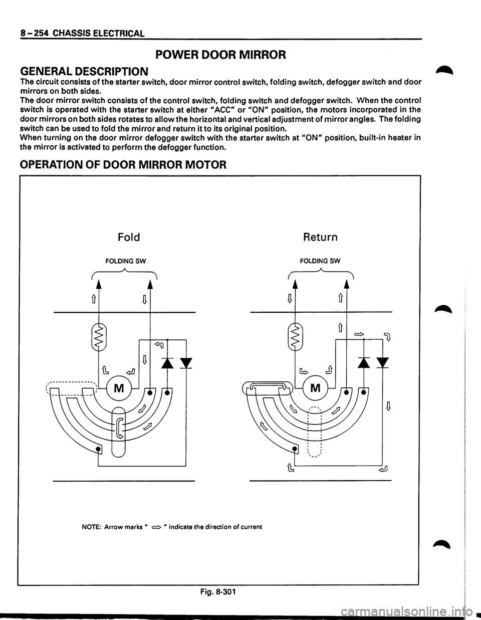 ISUZU TROOPER 1995 Workshop Manual 8-254 CHASSIS ELECTRICAL
POWER DOOR MIRROR
GENERAL DESCRIPTION
The circuit consists of the starter switch, door mirror control switch, folding switch, defogger switch and door
mirrors on bot ISUZU TROOPER 1995 Workshop Manual 8-254 CHASSIS ELECTRICAL
POWER DOOR MIRROR
GENERAL DESCRIPTION
The circuit consists of the starter switch, door mirror control switch, folding switch, defogger switch and door
mirrors on bot