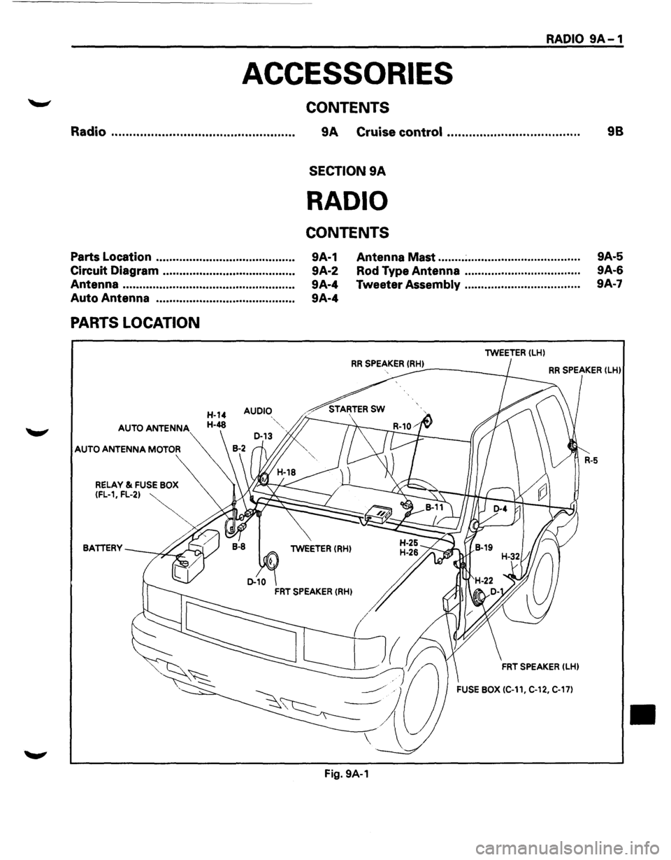 ISUZU TROOPER 1995 Workshop Manual RADIO 9A-1
ACCESSORIES
Radio .................................................. .
Parts Location ..............................•...........
Circuit Diagram ......•......................... ISUZU TROOPER 1995 Workshop Manual RADIO 9A-1
ACCESSORIES
Radio .................................................. .
Parts Location ..............................•...........
Circuit Diagram ......•.........................