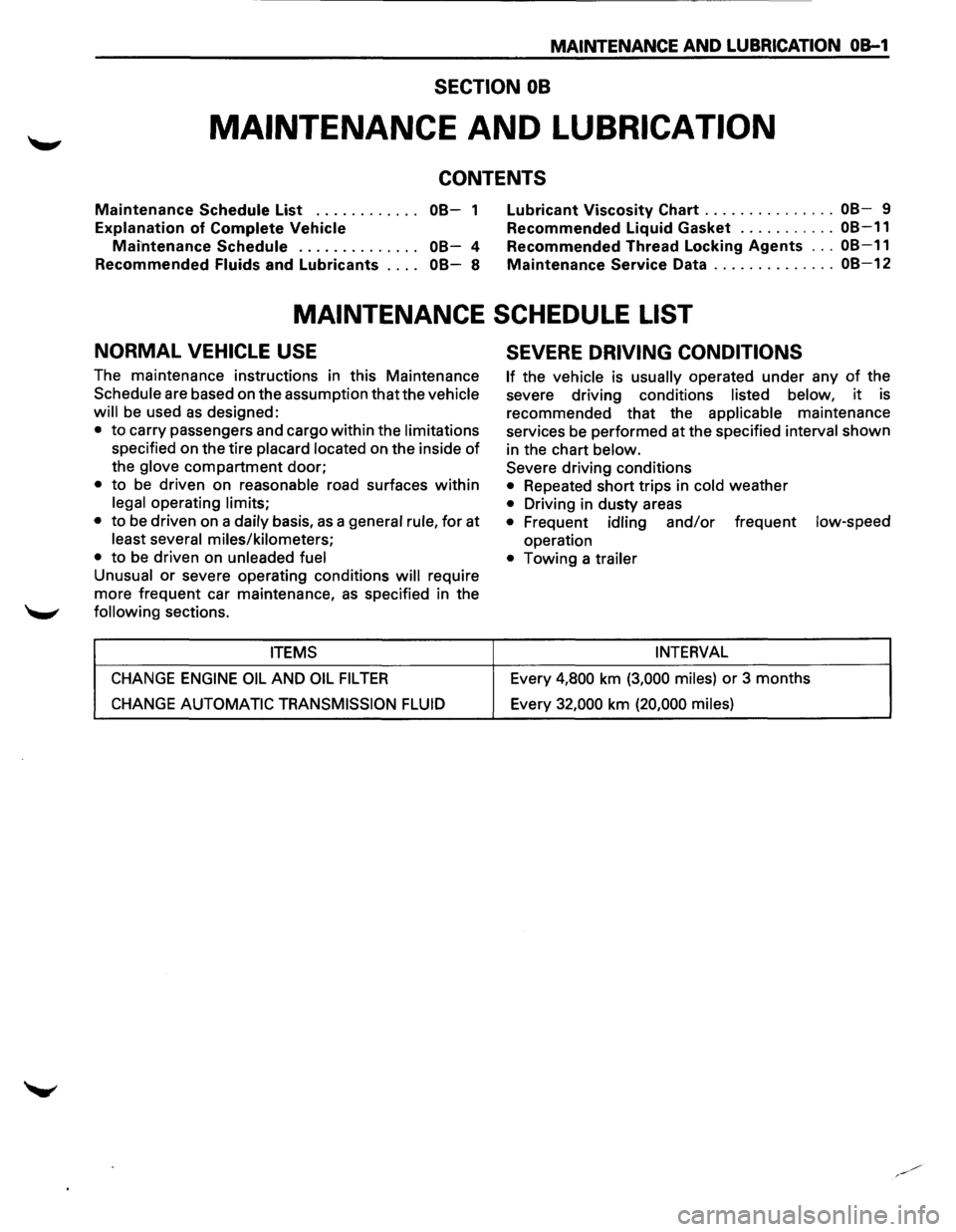 ISUZU TROOPER 1995 Workshop Manual MAINTENANCE AND LUBRICATION OB-1
SECTION 08
MAINTENANCE AND LUBRICATION
CONTENTS
Maintenance Schedule List . . . . . . . . . . . . 08-1
Explanation of Complete Vehicle
Mai-ntenance Schedule . . ISUZU TROOPER 1995 Workshop Manual MAINTENANCE AND LUBRICATION OB-1
SECTION 08
MAINTENANCE AND LUBRICATION
CONTENTS
Maintenance Schedule List . . . . . . . . . . . . 08-1
Explanation of Complete Vehicle
Mai-ntenance Schedule . .
