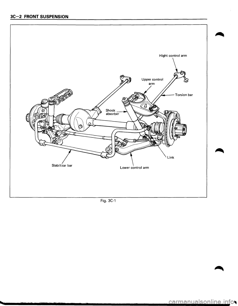 ISUZU TROOPER 1995 Workshop Manual 3C-2 FRONT SUSPENSION
Hight control arm
Upper
control
Link
Lower control arm
Fig. 3C-1 ISUZU TROOPER 1995 Workshop Manual 3C-2 FRONT SUSPENSION
Hight control arm
Upper
control
Link
Lower control arm
Fig. 3C-1