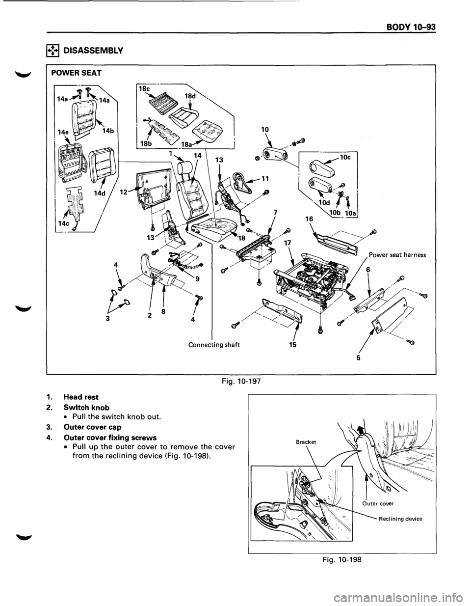 ISUZU TROOPER 1995 Workshop Manual B3 DISASSEMBLY~-------
1.
2.
3.
4.
3
Connecting shaft
Fig. 10-197
Head rest
Switch knob
"t h knob out. • Pull the SWI c
over cap
Outet c . lng screws ove the cover
Outer
cov~~=:ut ISUZU TROOPER 1995 Workshop Manual B3 DISASSEMBLY~-------
1.
2.
3.
4.
3
Connecting shaft
Fig. 10-197
Head rest
Switch knob
"t h knob out. • Pull the SWI c
over cap
Outet c . lng screws ove the cover
Outer
cov~~=:ut