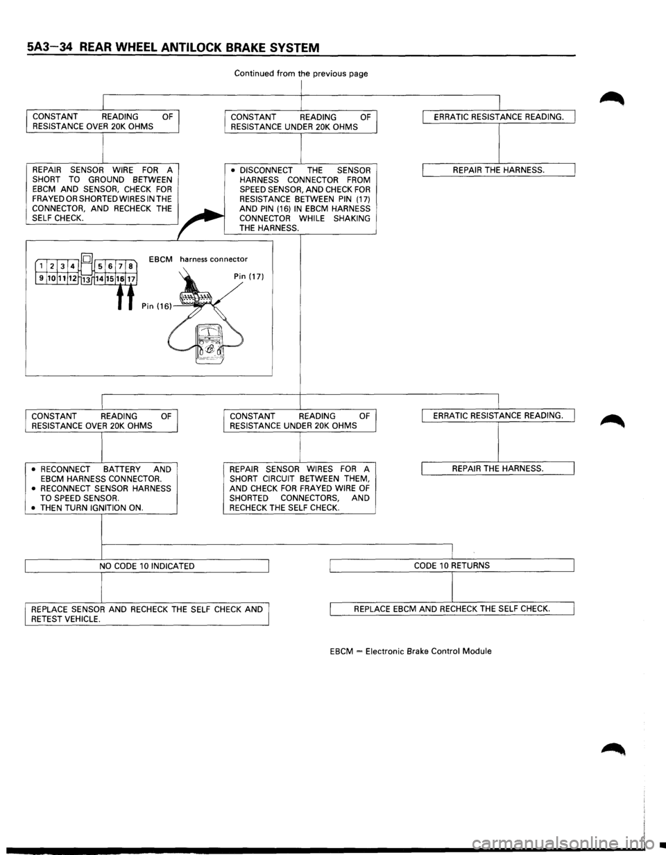 ISUZU TROOPER 1995 Owners Guide 5A3-34 REAR WHEEL ANTILOCK BRAKE SYSTEM
CONSTANT READING OF RESISTANCE OVER 20K OHMS
REPAIR SENSOR WIRE
FOR A SHORT TO GROUND BETWEEN EBCM AND SENSOR, CHECK FOR FRAYED OR SHORTED WIRES IN THE CO ISUZU TROOPER 1995 Owners Guide 5A3-34 REAR WHEEL ANTILOCK BRAKE SYSTEM
CONSTANT READING OF RESISTANCE OVER 20K OHMS
REPAIR SENSOR WIRE
FOR A SHORT TO GROUND BETWEEN EBCM AND SENSOR, CHECK FOR FRAYED OR SHORTED WIRES IN THE CO