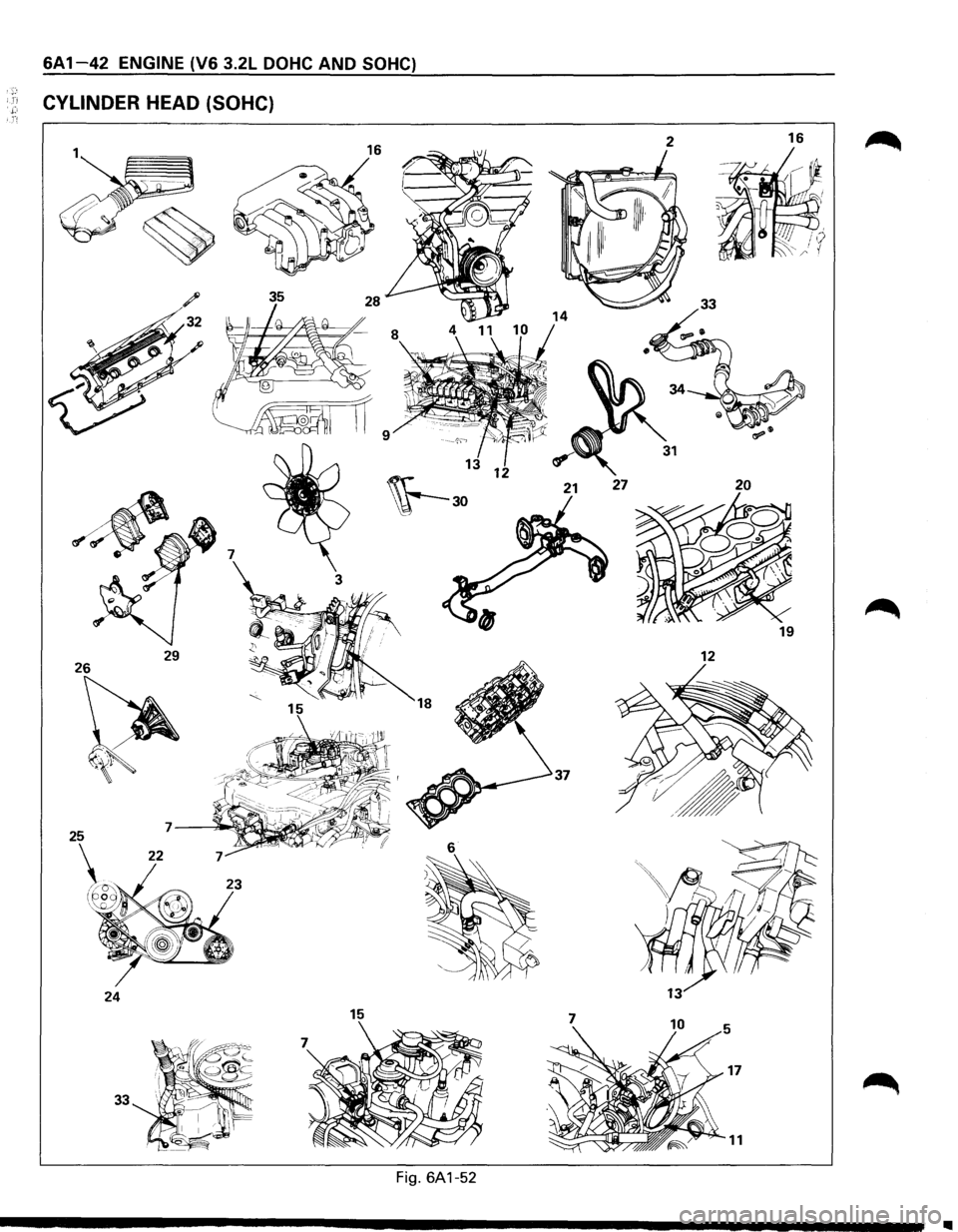 ISUZU TROOPER 1995 Workshop Manual 6A 1-42 ENGINE (V6 3.2L DOHC AND SOHC)
CYLINDER HEAD (SOHC)
16 2 16
33
1
~30
27 20
19
37
6
24
15
33
Fig. 6A1-52
.. ISUZU TROOPER 1995 Workshop Manual 6A 1-42 ENGINE (V6 3.2L DOHC AND SOHC)
CYLINDER HEAD (SOHC)
16 2 16
33
1
~30
27 20
19
37
6
24
15
33
Fig. 6A1-52
..