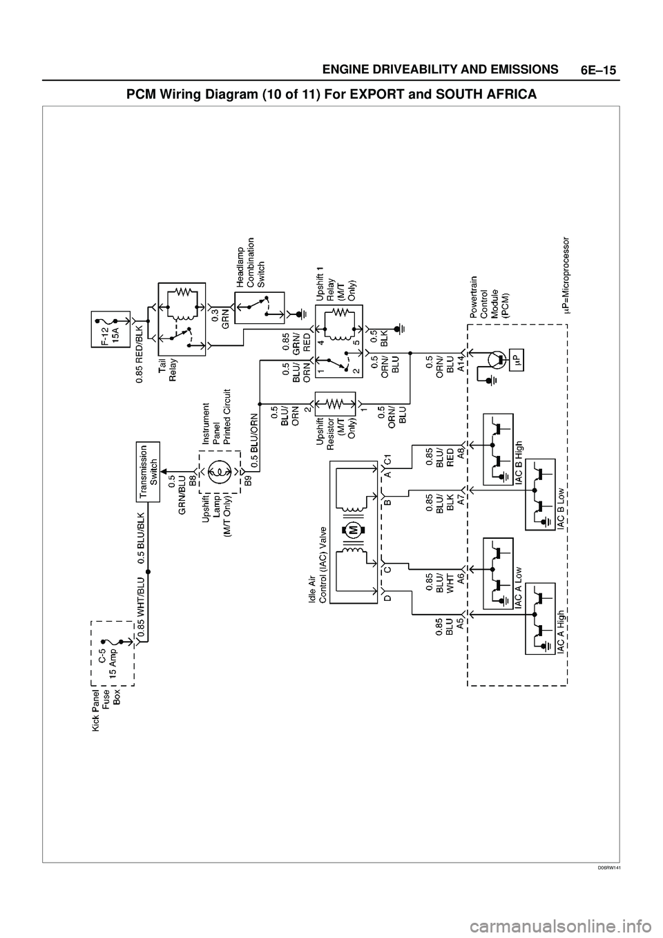 ISUZU TROOPER 1998  Service Repair Manual 6E±15 ENGINE DRIVEABILITY AND EMISSIONS
PCM Wiring Diagram (10 of 11) For EXPORT and SOUTH AFRICA
D06RW141 