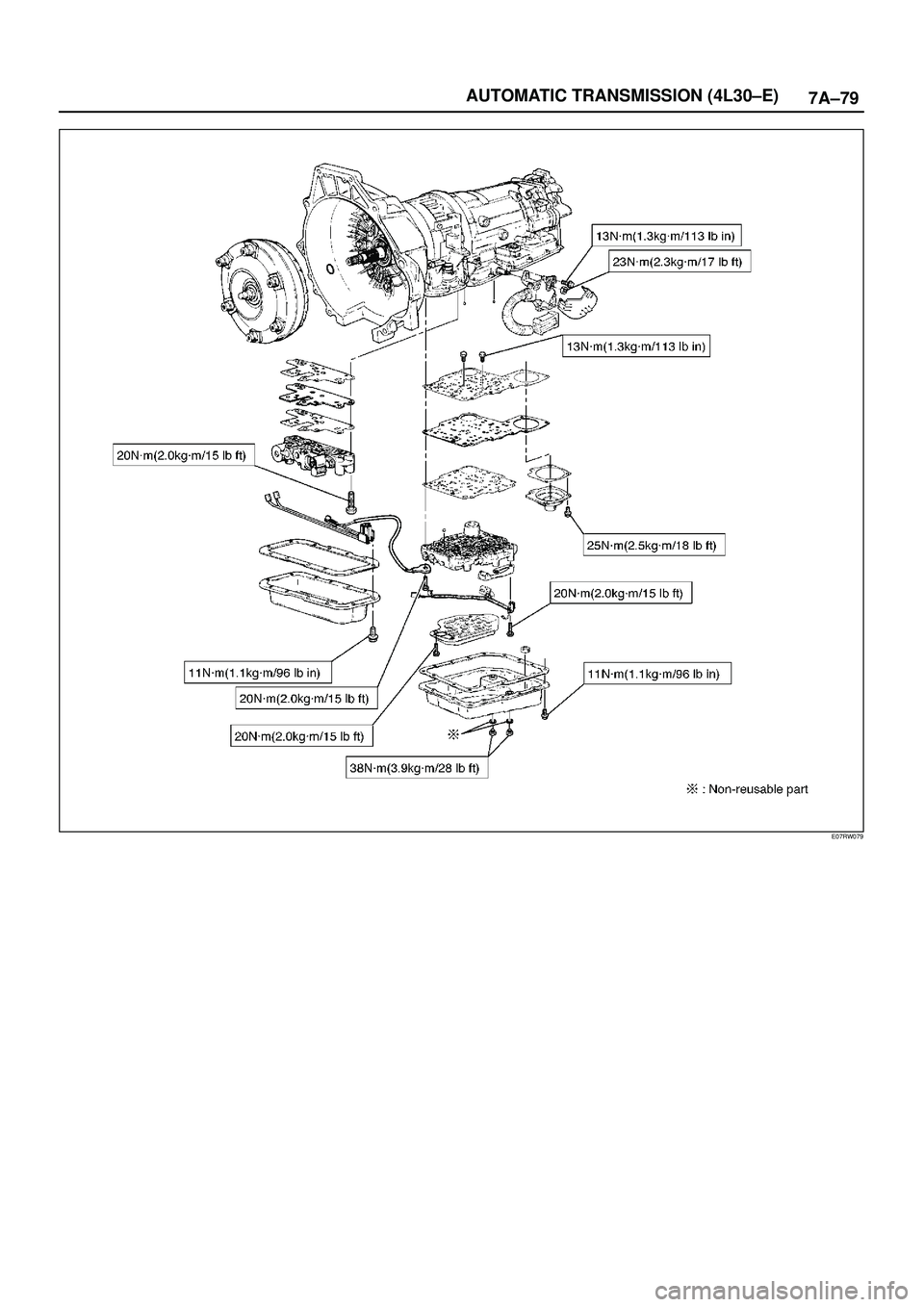 ISUZU TROOPER 1998  Service Repair Manual 7A±79 AUTOMATIC TRANSMISSION (4L30±E)
E07RW079 