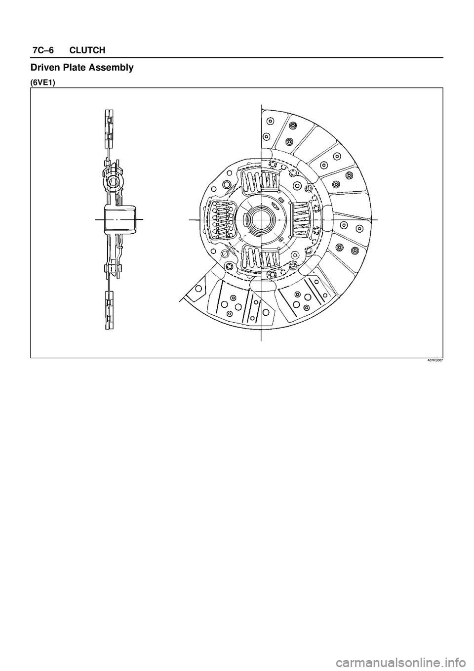 ISUZU TROOPER 1998  Service Repair Manual 7C±6CLUTCH
Driven Plate Assembly
(6VE1)
A07RS007 