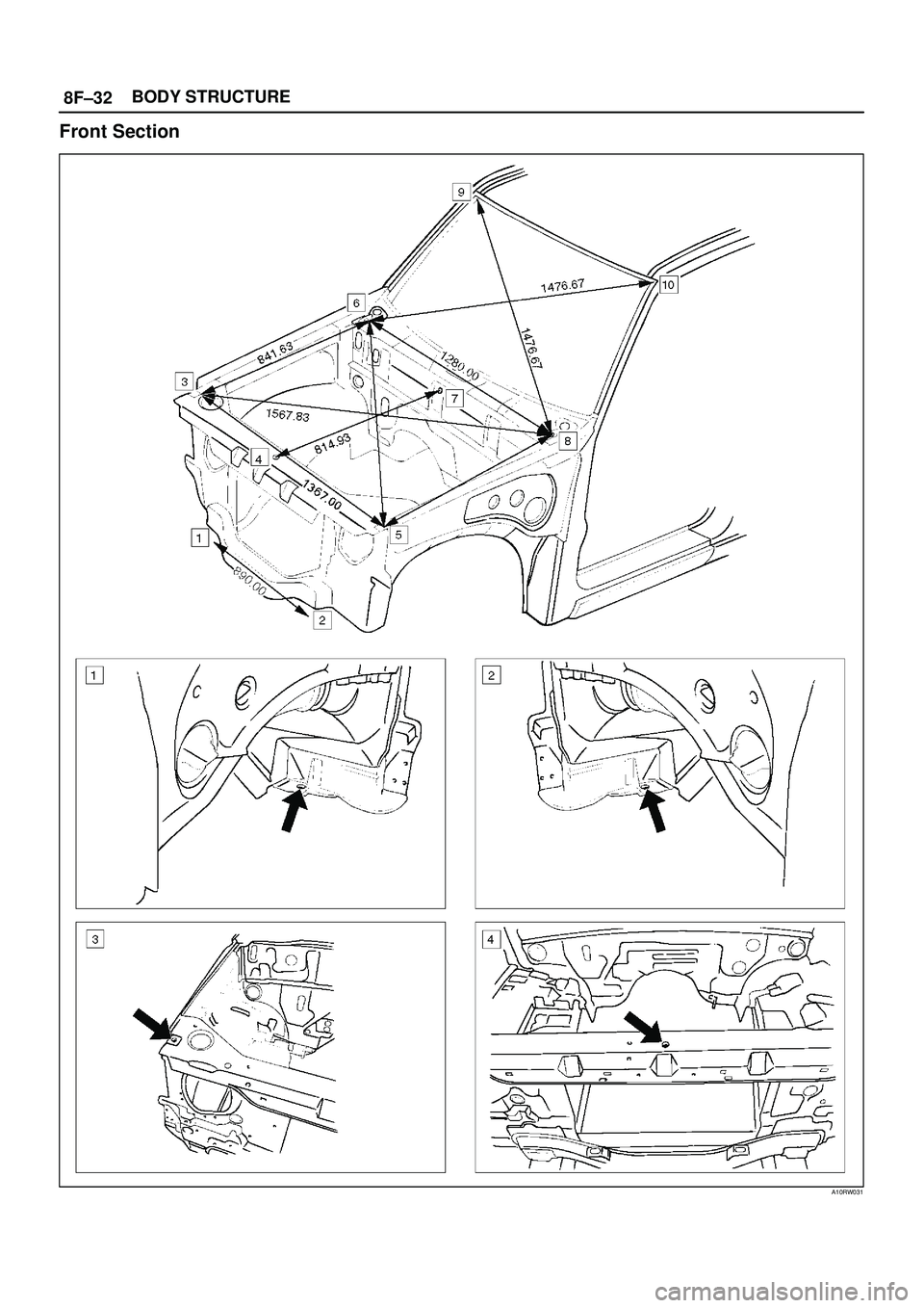 ISUZU TROOPER 1998  Service Repair Manual 8F±32BODY STRUCTURE
Front Section
A10RW031 