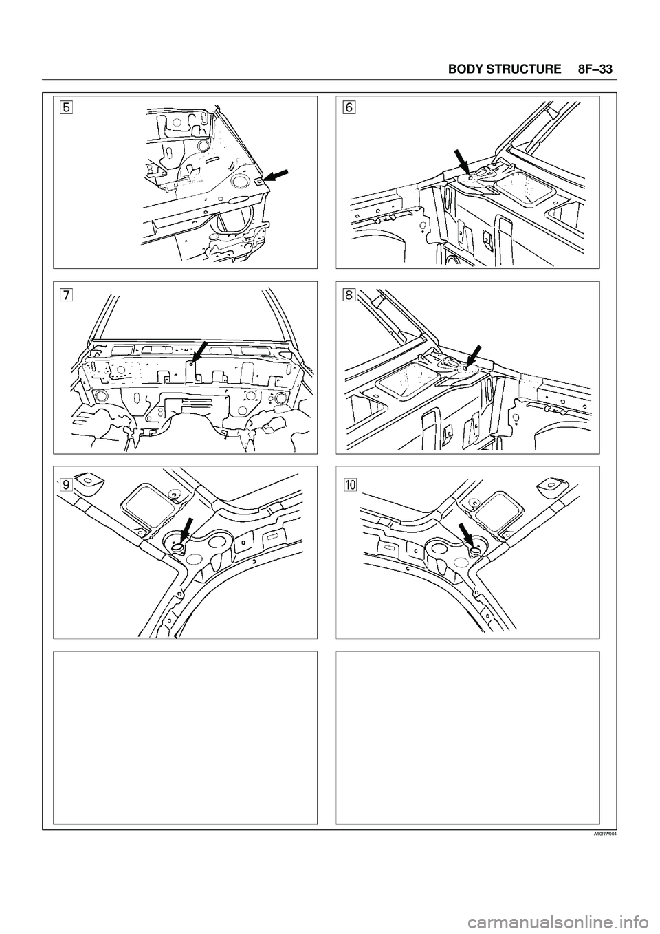 ISUZU TROOPER 1998  Service Repair Manual 8F±33 BODY STRUCTURE
A10RW004 