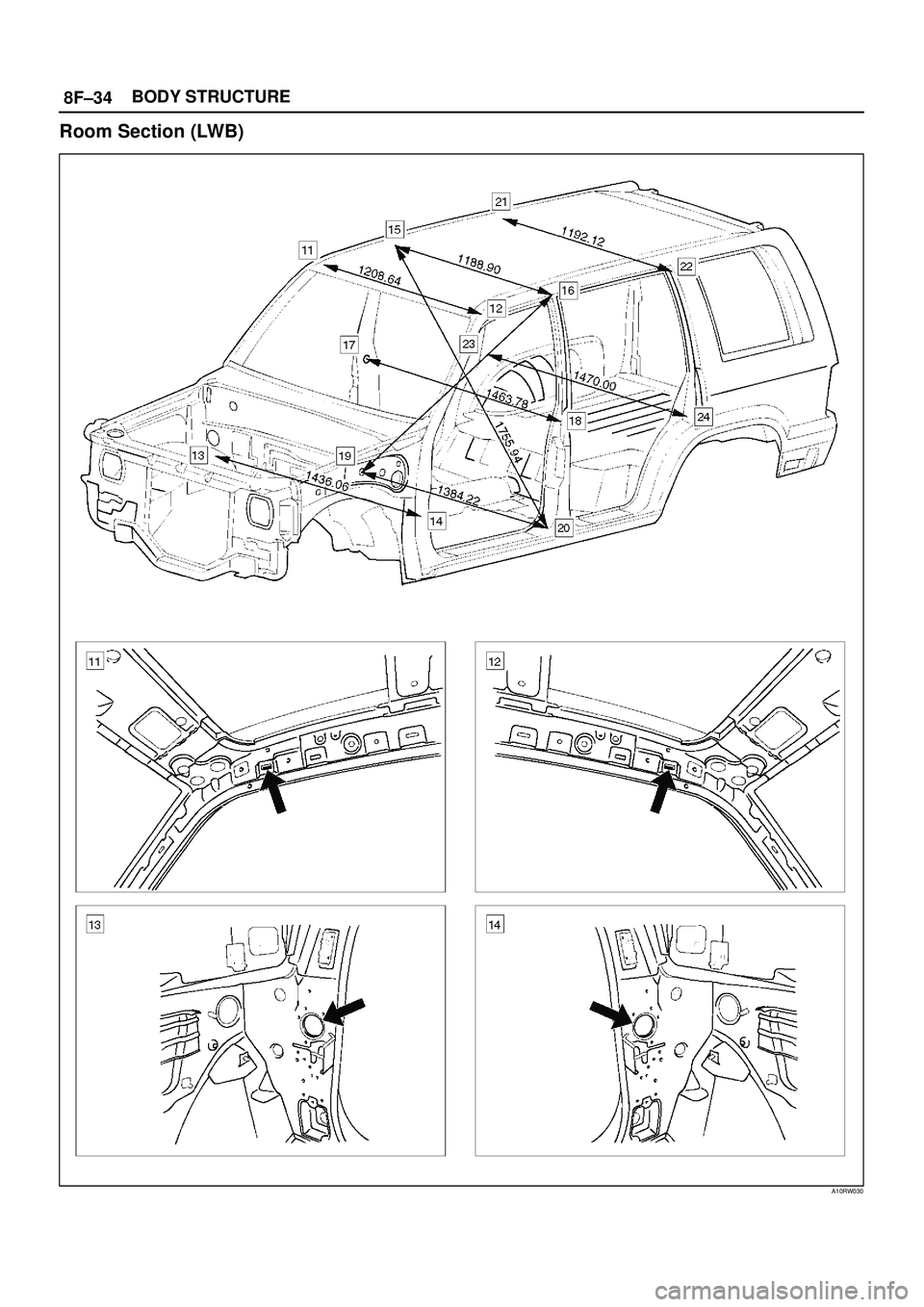 ISUZU TROOPER 1998  Service Repair Manual 8F±34BODY STRUCTURE
Room Section (LWB)
A10RW030 