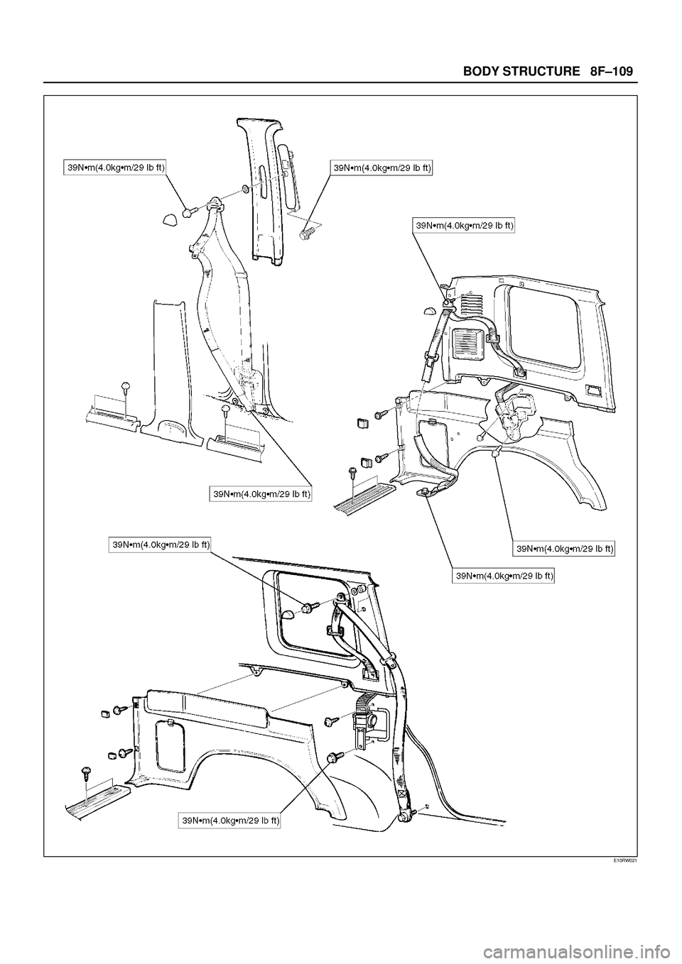 ISUZU TROOPER 1998  Service Repair Manual 8F±109 BODY STRUCTURE
E10RW021 
