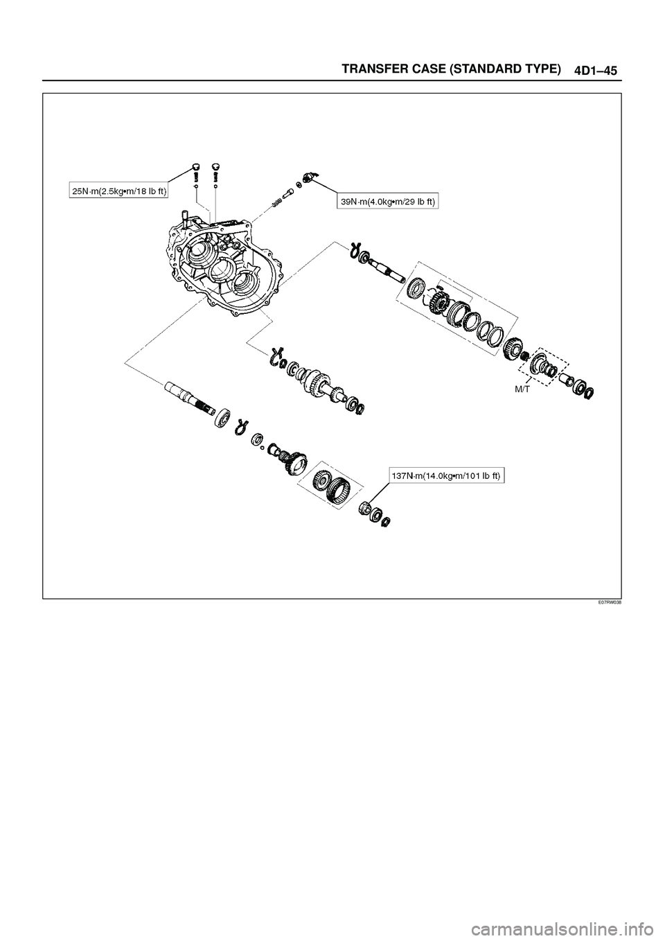 ISUZU TROOPER 1998  Service Repair Manual TRANSFER CASE (STANDARD TYPE)
4D1±45
E07RW038 