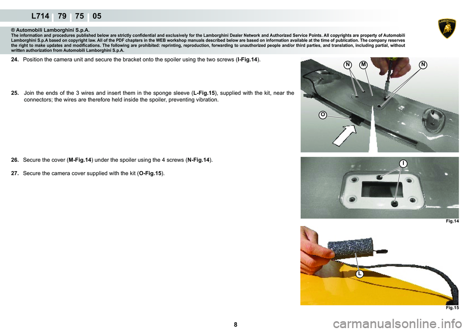 LAMBORGHINI GALLARDO 2009  Workshop Manual ���
L714    79    75    05
�)�L�J���
�1�1
�2
�,
M
�)�L�J���
L
® Automobili Lamborghini S.p.A.�7�K�H��L�Q�I�R�U�P�D�W�L�R�Q��D�Q�G��S�U�R�F�H�G�X�U�H�V��S�X�E�O�L�V�K�H�G��E�H�O�R�Z��D�