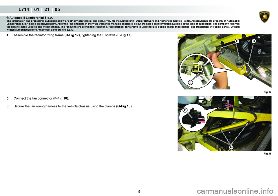 LAMBORGHINI GALLARDO 2009  Workshop Manual ���
L714    01    21    05
E
ED
Fig.17
G
F
�)�L�J���
® Automobili Lamborghini S.p.A.�7�K�H��L�Q�I�R�U�P�D�W�L�R�Q��D�Q�G��S�U�R�F�H�G�X�U�H�V��S�X�E�O�L�V�K�H�G��E�H�O�R�Z��D�U�H��V�W�U�