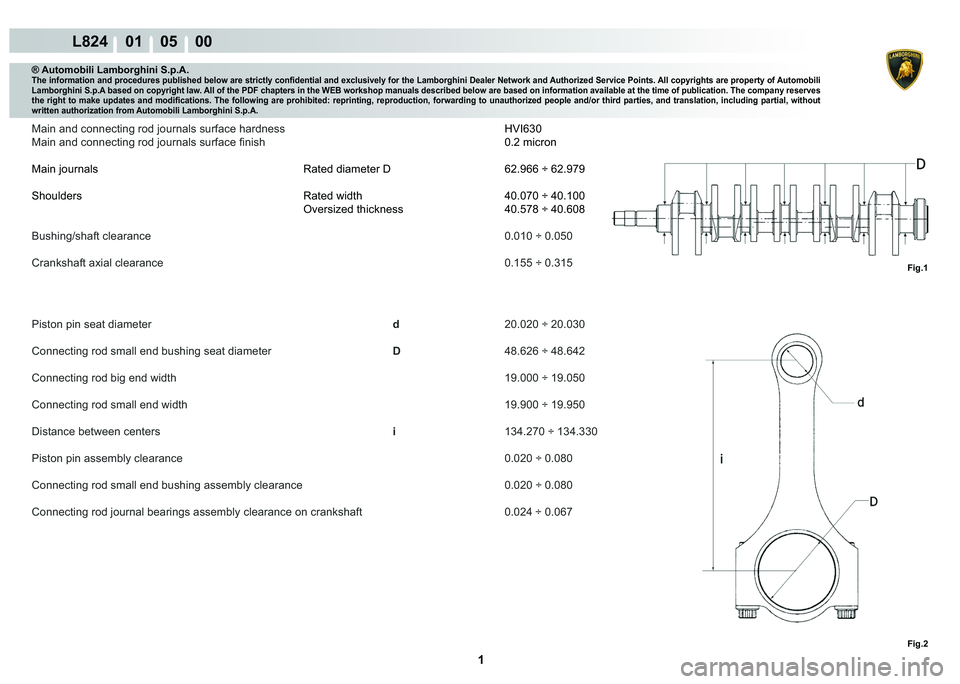LAMBORGHINI MURCIÉLAGO 2009  Service Repair Manual  1 
L824    01    05    00
Fig.1
Fig.2
® Automobili Lamborghini S.p.A.�7�K�H��L�Q�I�R�U�P�D�W�L�R�Q��D�Q�G��S�U�R�F�H�G�X�U�H�V��S�X�E�O�L�V�K�H�G��E�H�O�R�Z��D�U�H��V�W�U�L�F�W�O�\��F�R�Q�¿