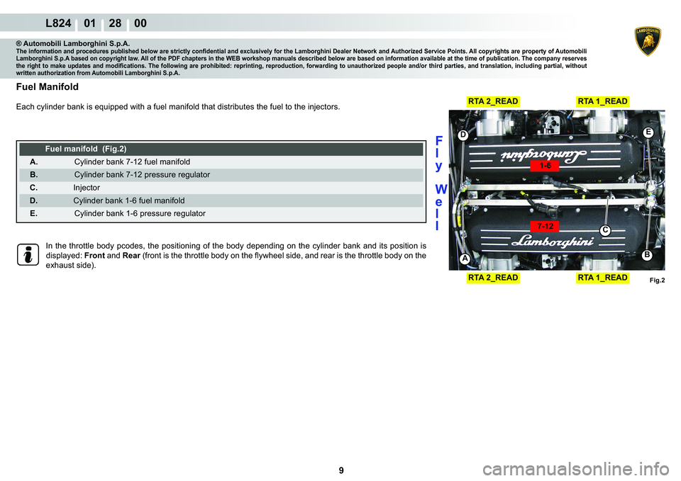 LAMBORGHINI MURCIÉLAGO 2009  Service Repair Manual ���
L824    01    28    00
Fig.2
�5�7�$���B�5�(�$��5�7�$���B�5�(�$�
�5�7�$���B�5�(�$��5�7�$���B�5�(�$�
A
�
1-6
7-12C
�%
�(
® Automobili Lamborghini S.p.A.�7�K�H��L�Q�I�R�U�P�D�W�L�R�