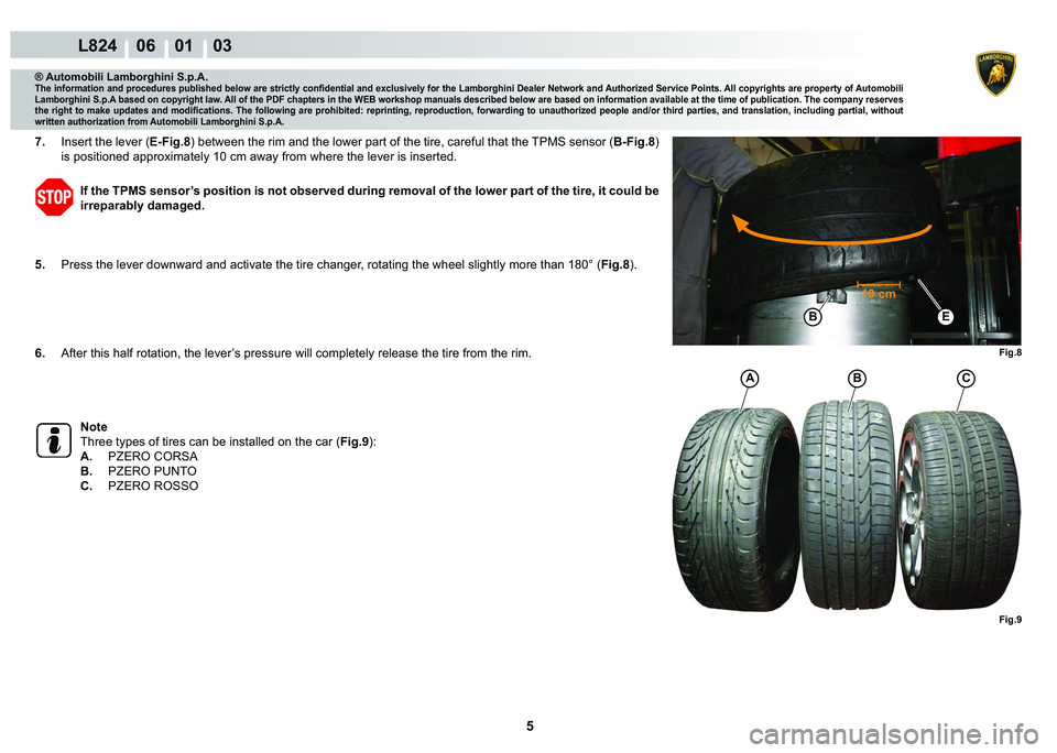 LAMBORGHINI MURCIÉLAGO 2009  Service Repair Manual 5
L824    06    01    03
Fig.8
10 cm
�(�%
Fig.9
A�%C
® Automobili Lamborghini S.p.A.
�7�K�H��L�Q�I�R�U�P�D�W�L�R�Q��D�Q�G��S�U�R�F�H�G�X�U�H�V��S�X�E�O�L�V�K�H�G��E�H�O�R�Z��D�U�H��V�W�U�L�F�W