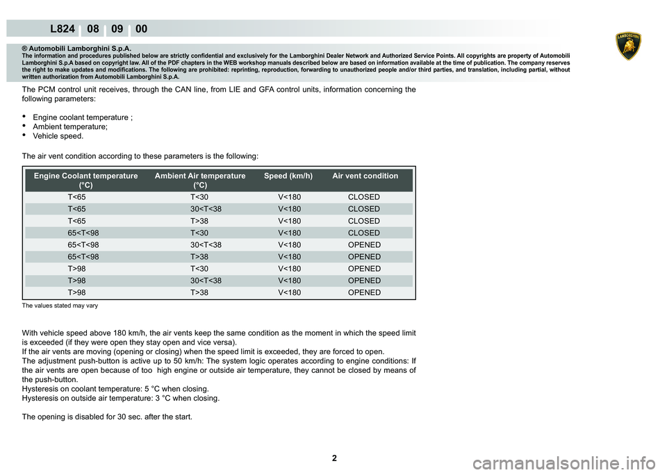 LAMBORGHINI MURCIÉLAGO 2009  Service Repair Manual 2
L824    08    09    00
® Automobili Lamborghini S.p.A.�7�K�H��L�Q�I�R�U�P�D�W�L�R�Q��D�Q�G��S�U�R�F�H�G�X�U�H�V��S�X�E�O�L�V�K�H�G��E�H�O�R�Z��D�U�H��V�W�U�L�F�W�O�\��F�R�Q�¿�G�H�Q�W�L�D�O
