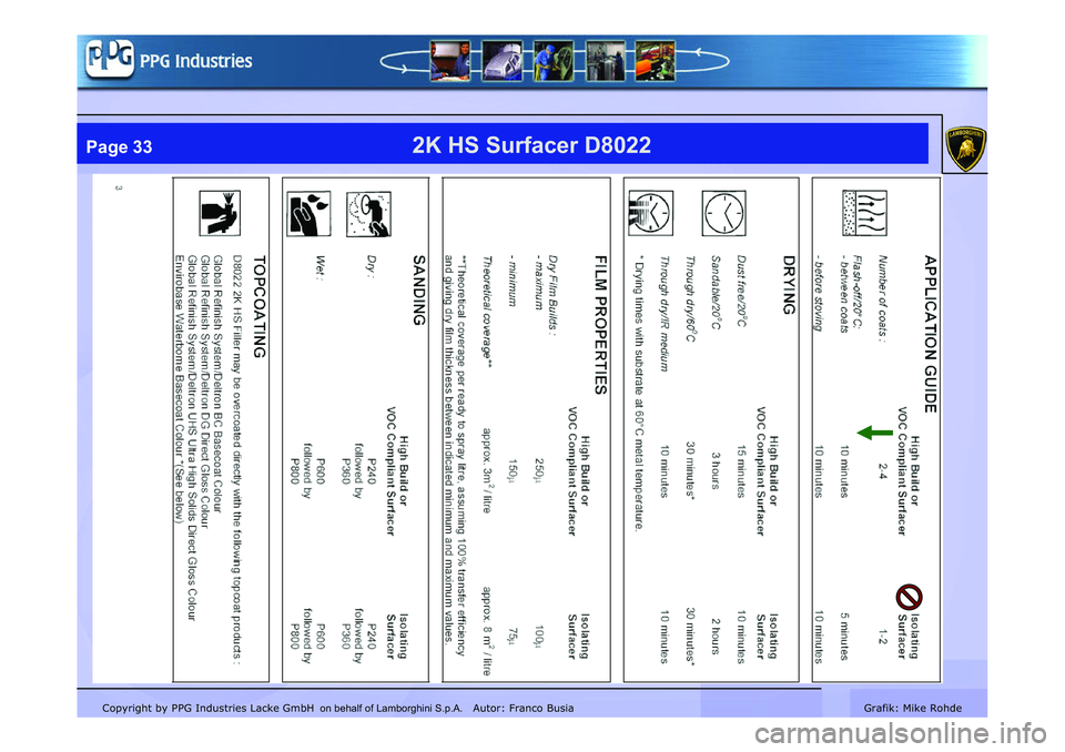 LAMBORGHINI MURCIÉLAGO 2009 Service Repair Manual Copyright by PPG Industries Lacke GmbH Autor: Franco BusiaGrafik: Mike Rohde
2K HS Surfacer D8022Page 33
on behalf of Lamborghini S.p.A. LAMBORGHINI MURCIÉLAGO 2009 Service Repair Manual Copyright by PPG Industries Lacke GmbH Autor: Franco BusiaGrafik: Mike Rohde
2K HS Surfacer D8022Page 33
on behalf of Lamborghini S.p.A.