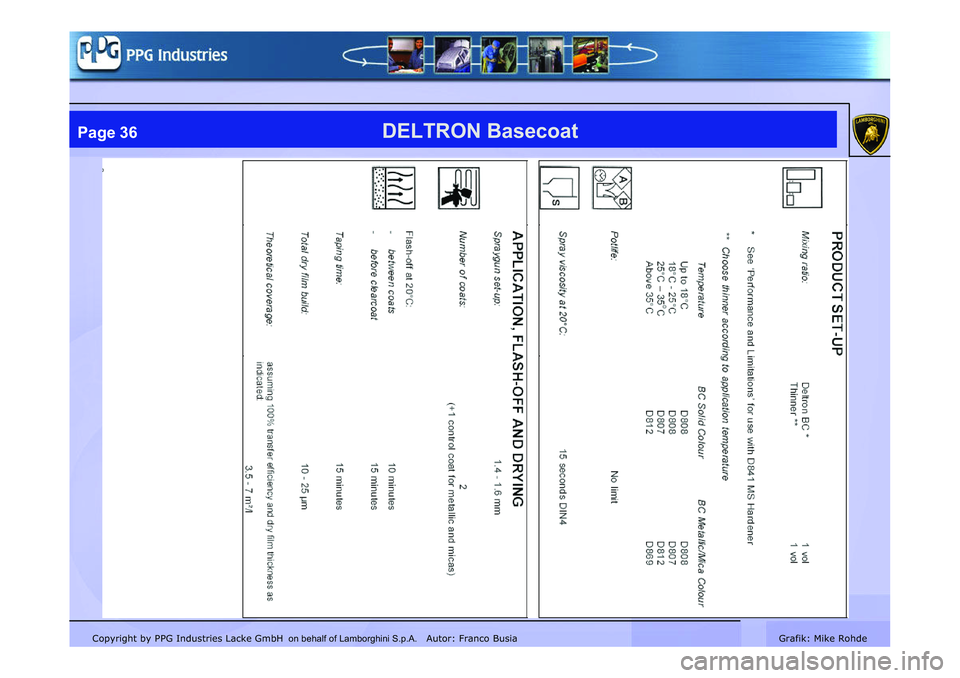 LAMBORGHINI MURCIÉLAGO 2009 Service Repair Manual Copyright by PPG Industries Lacke GmbH Autor: Franco BusiaGrafik: Mike Rohde
DELTRON BasecoatPage 36
on behalf of Lamborghini S.p.A. LAMBORGHINI MURCIÉLAGO 2009 Service Repair Manual Copyright by PPG Industries Lacke GmbH Autor: Franco BusiaGrafik: Mike Rohde
DELTRON BasecoatPage 36
on behalf of Lamborghini S.p.A.