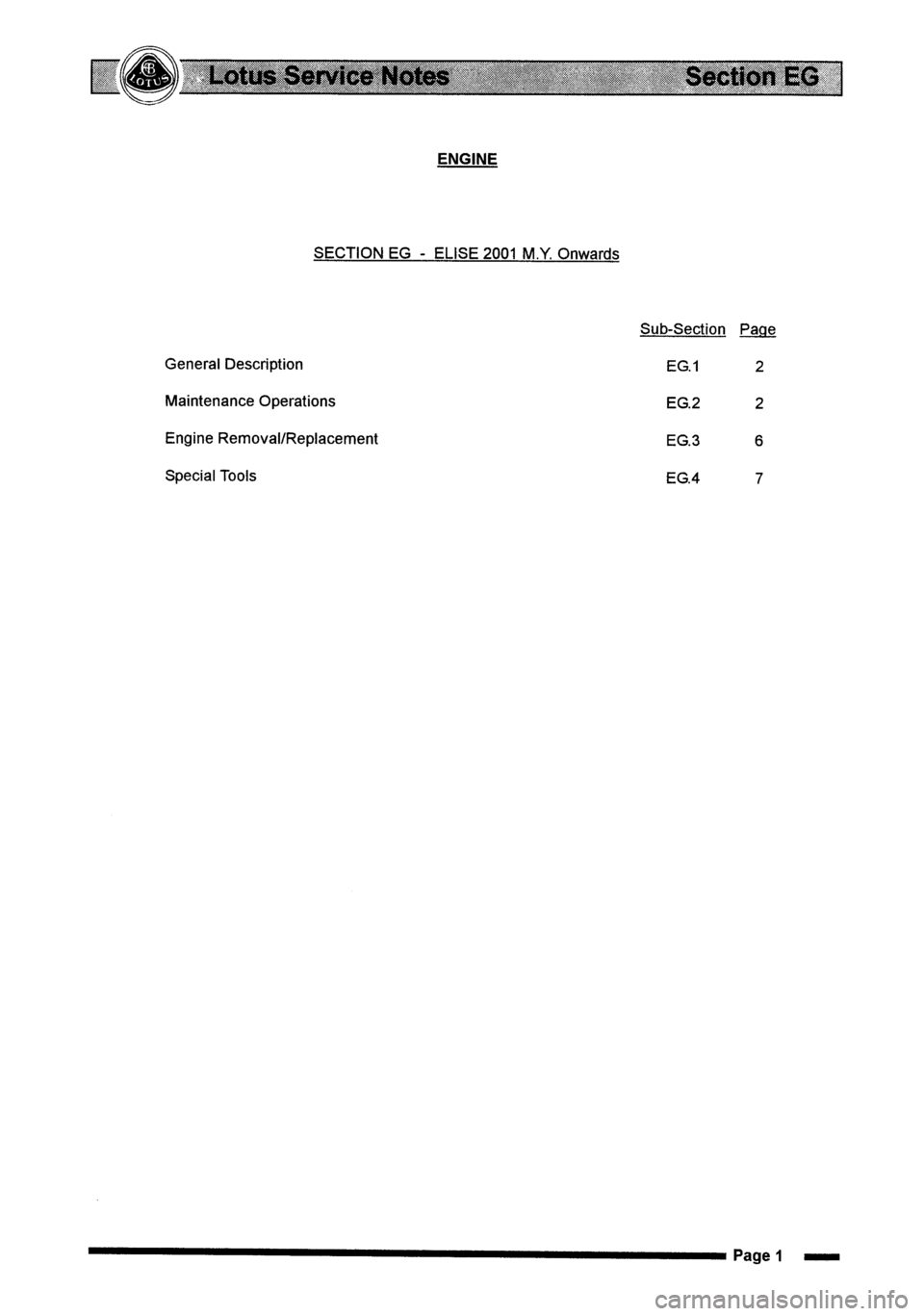 LOTUS ELISE 2001 Service Repair Manual LOTUS ELISE 2001 Service Repair Manual