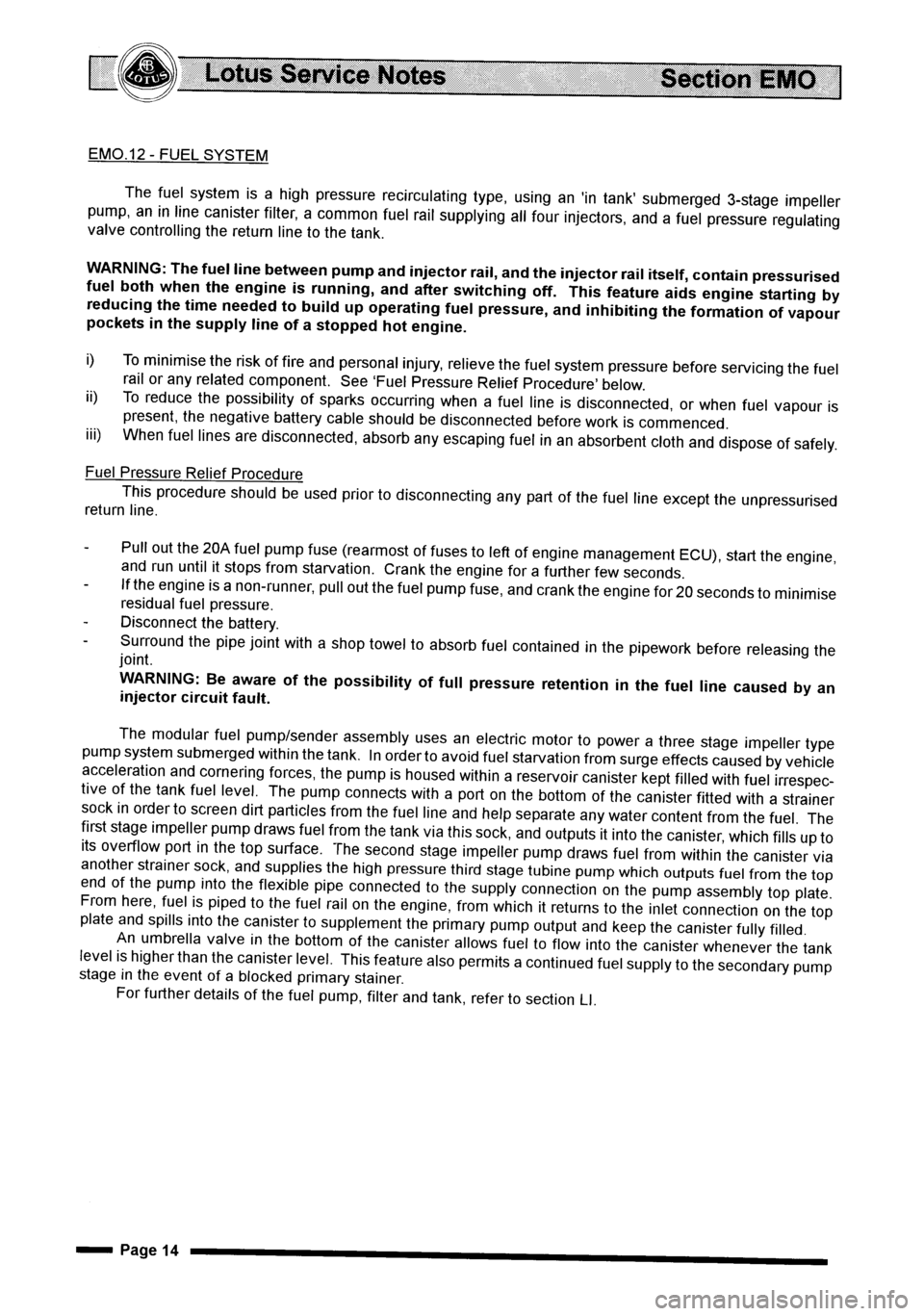 LOTUS ELISE 2001  Service Repair Manual 
