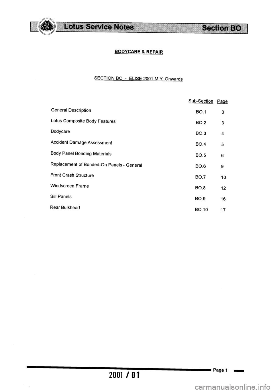 LOTUS ELISE 2001 Service Owners Manual LOTUS ELISE 2001 Service Owners Manual