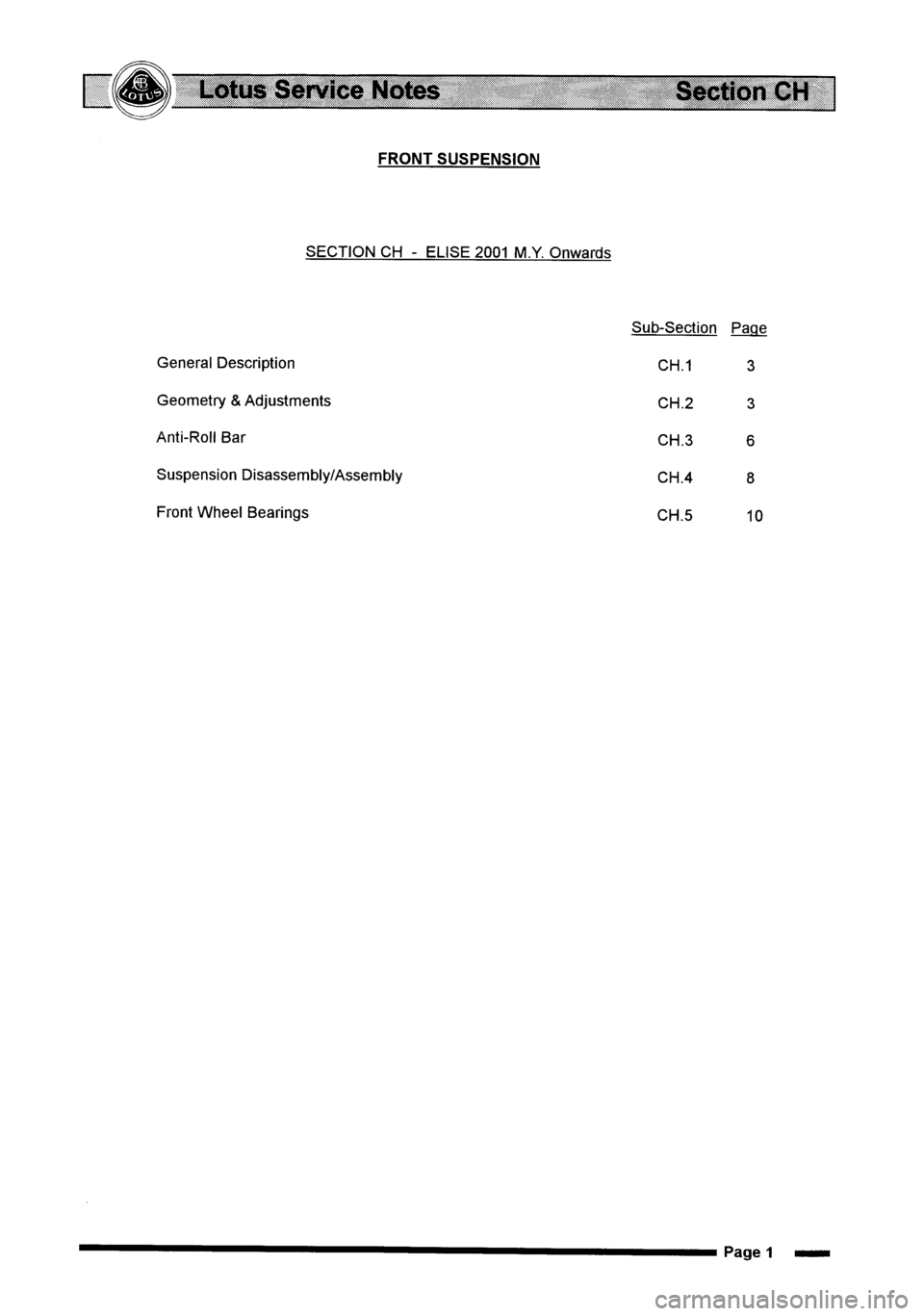 LOTUS ELISE 2001  Service Repair Manual 