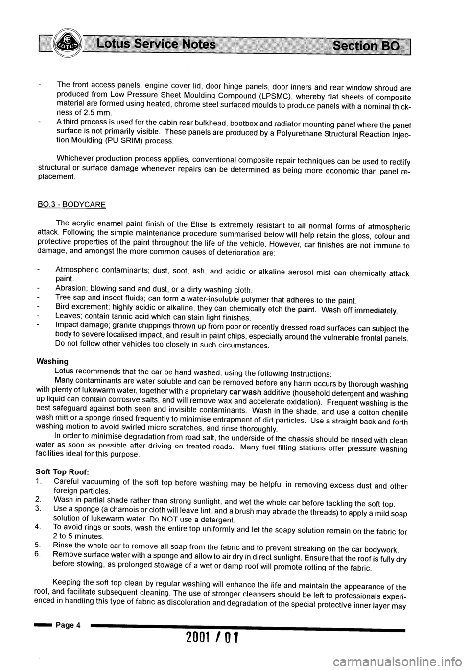 LOTUS ELISE 2001 Service Owners Guide LOTUS ELISE 2001 Service Owners Guide