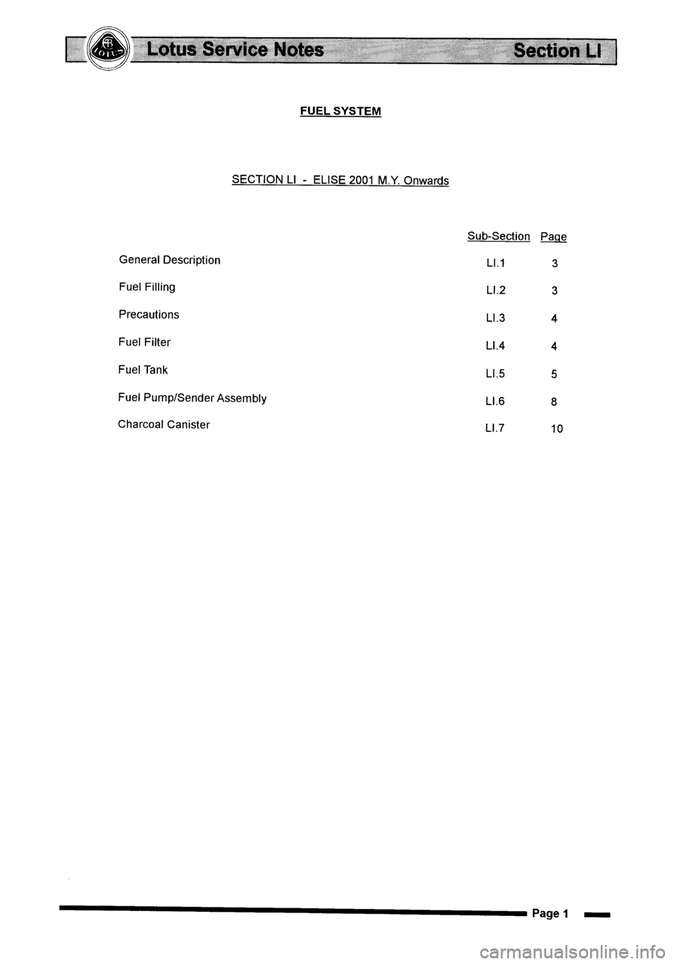 LOTUS ELISE 2001  Service Repair Manual 
