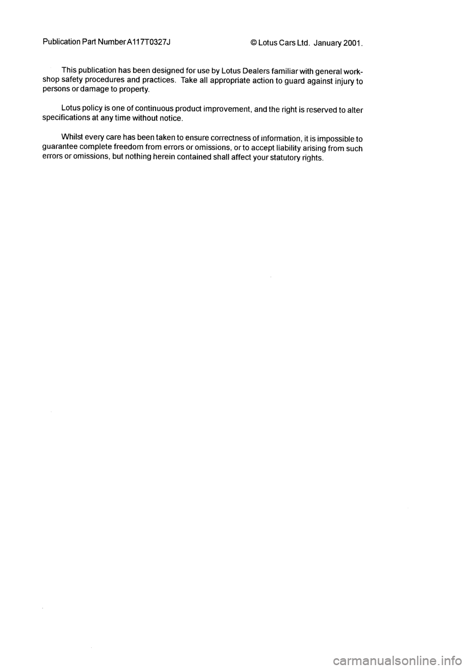 LOTUS ELISE 2001 Service Repair Manual LOTUS ELISE 2001 Service Repair Manual