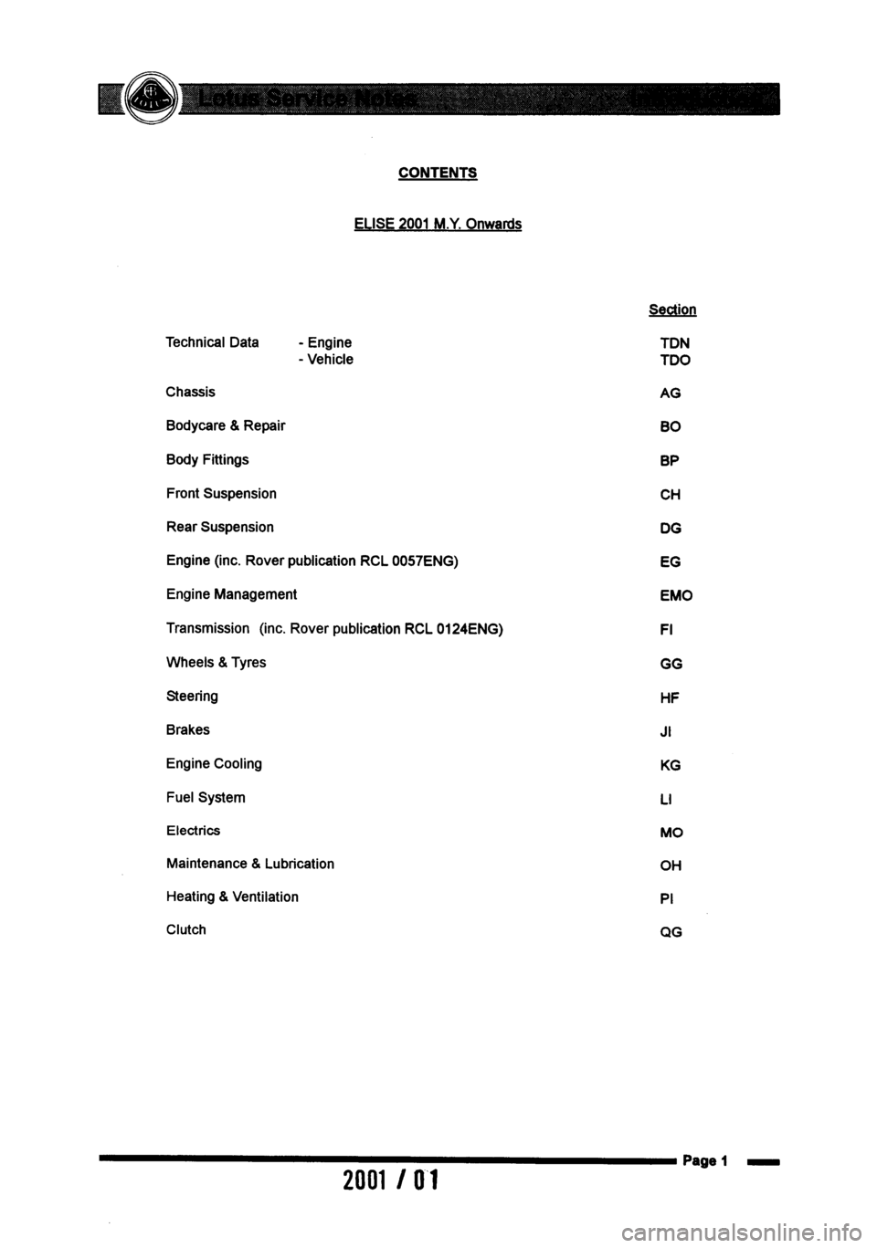 LOTUS ELISE 2001 Service Repair Manual LOTUS ELISE 2001 Service Repair Manual