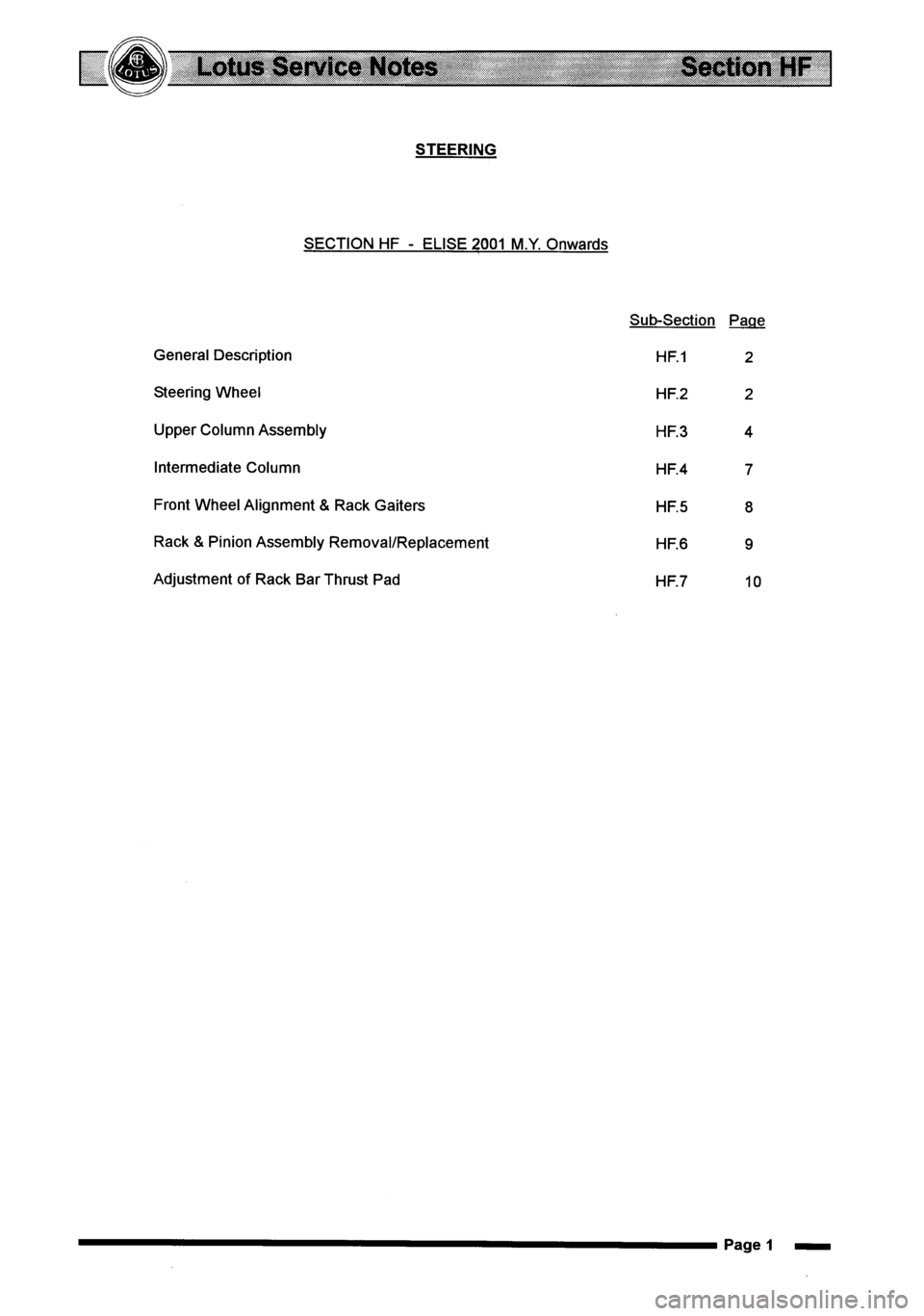 LOTUS ELISE 2001 Service Repair Manual LOTUS ELISE 2001 Service Repair Manual